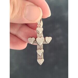 1OFAKIND 925 Sterling Silver Cross With Hearts Pendant Vintage